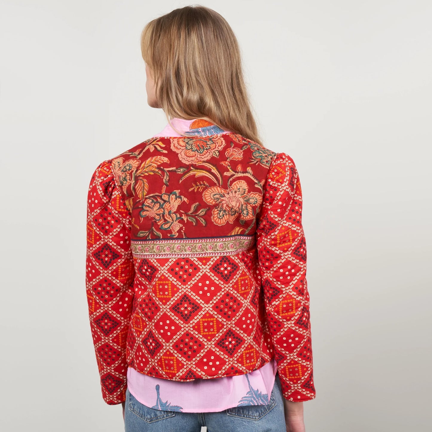 Alix of Bohemia "Bandana Bardot" Printed Reversible Jacket in Red, Size XS