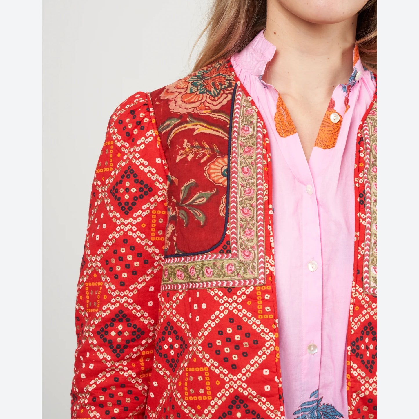Alix of Bohemia "Bandana Bardot" Printed Reversible Jacket in Red, Size XS