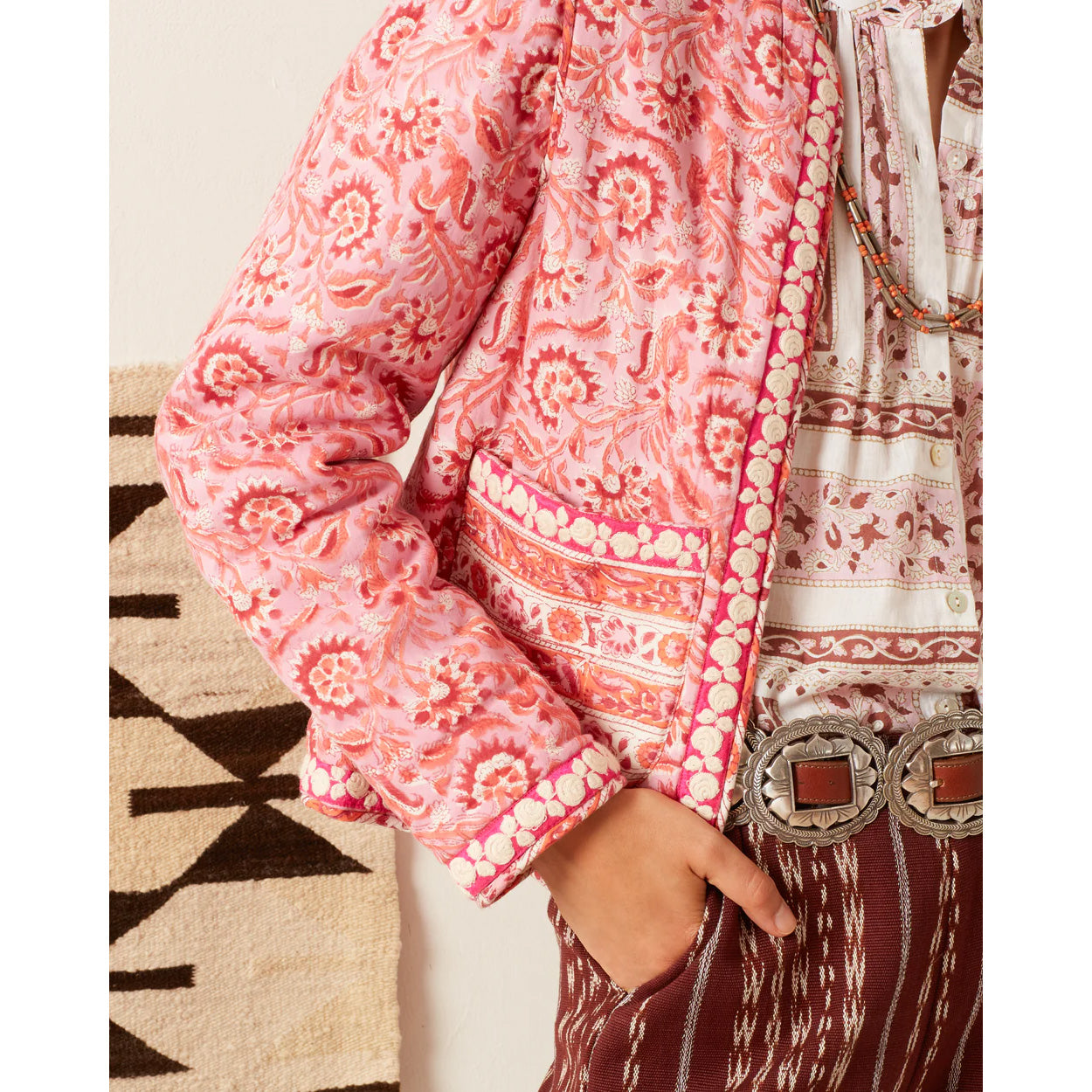 Alix of Bohemia "Hudson" Printed Jacket in Hydrangea Pink, Size XS