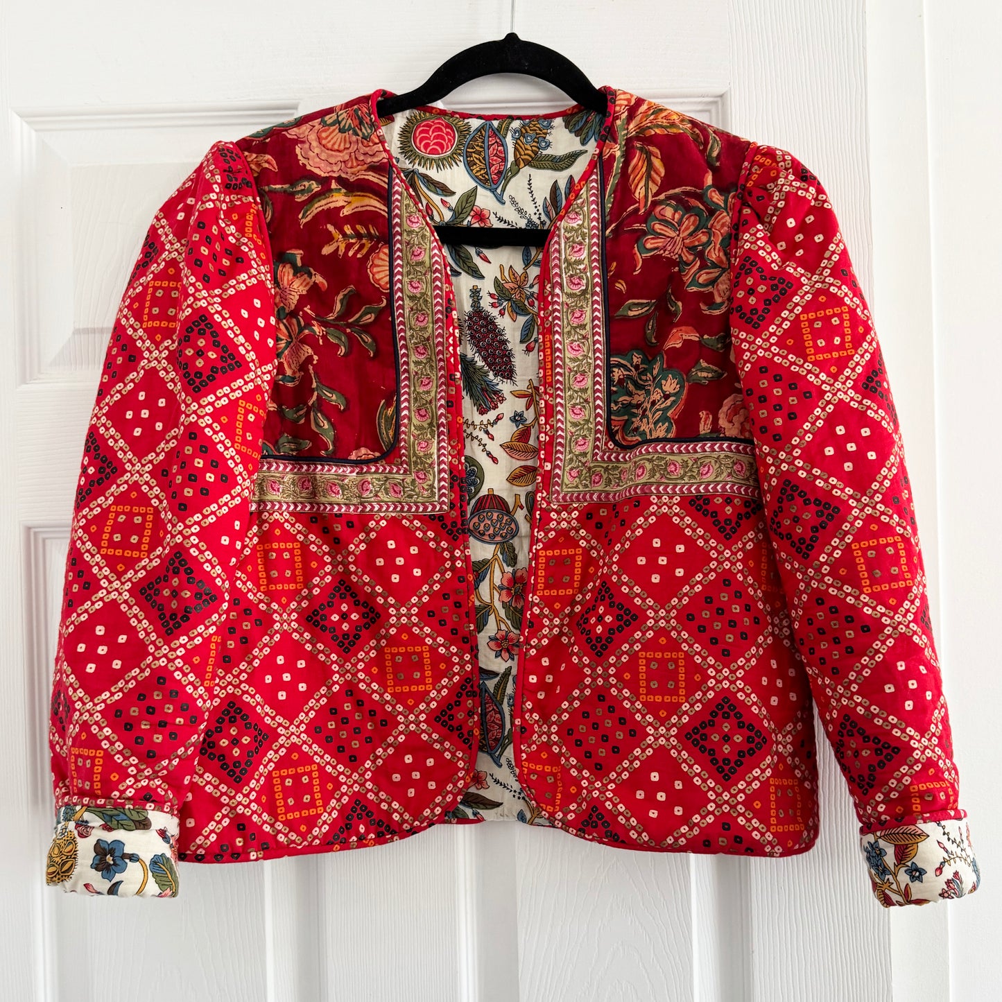 Alix of Bohemia "Bandana Bardot" Printed Reversible Jacket in Red, Size XS