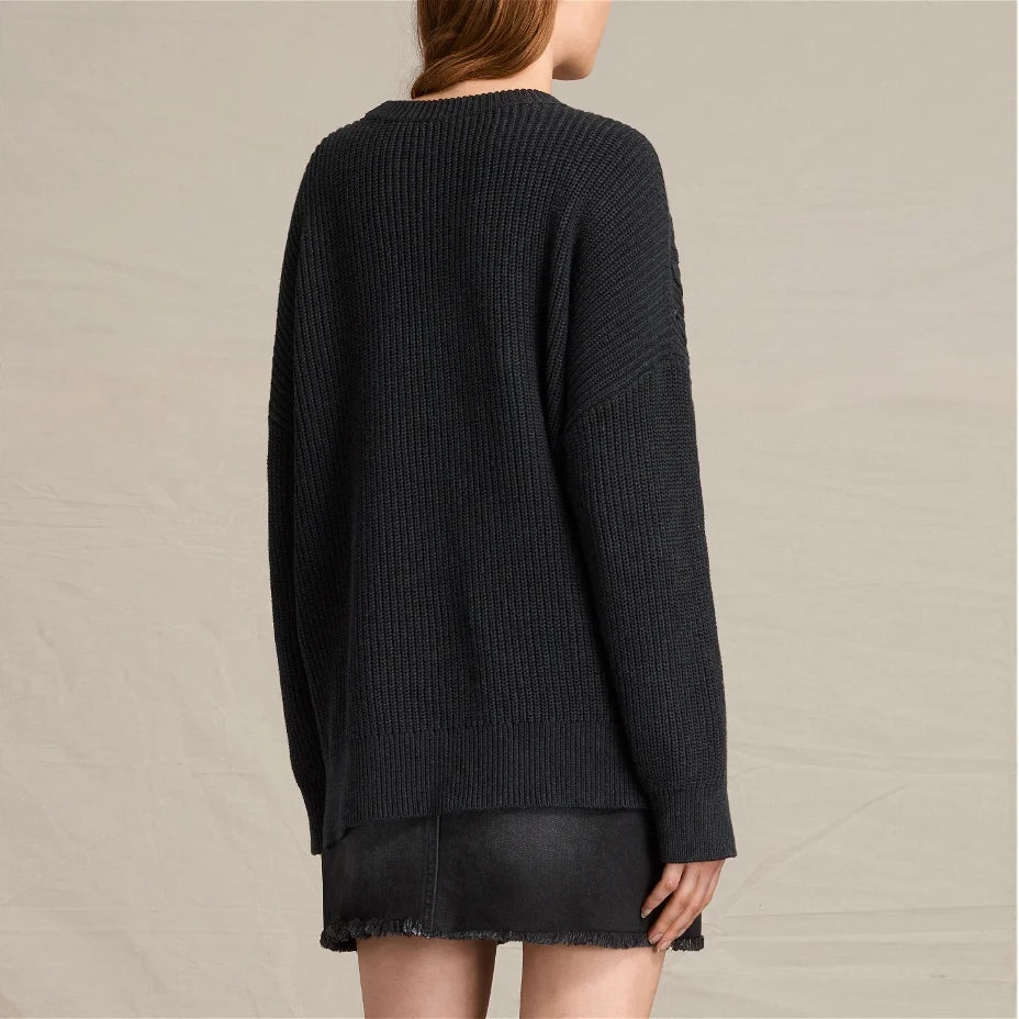 All Saints "Aria" Laced Cotton Sweater in Faded Black, size Medium (fits like M/L)