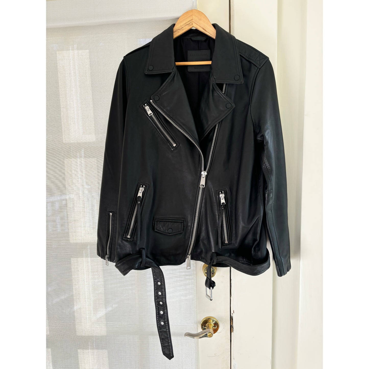 All Saints "Billie" Leather Jacket in Black, size large