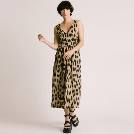 Allison Wonderland Leopard Linen Midi Dress, size 6