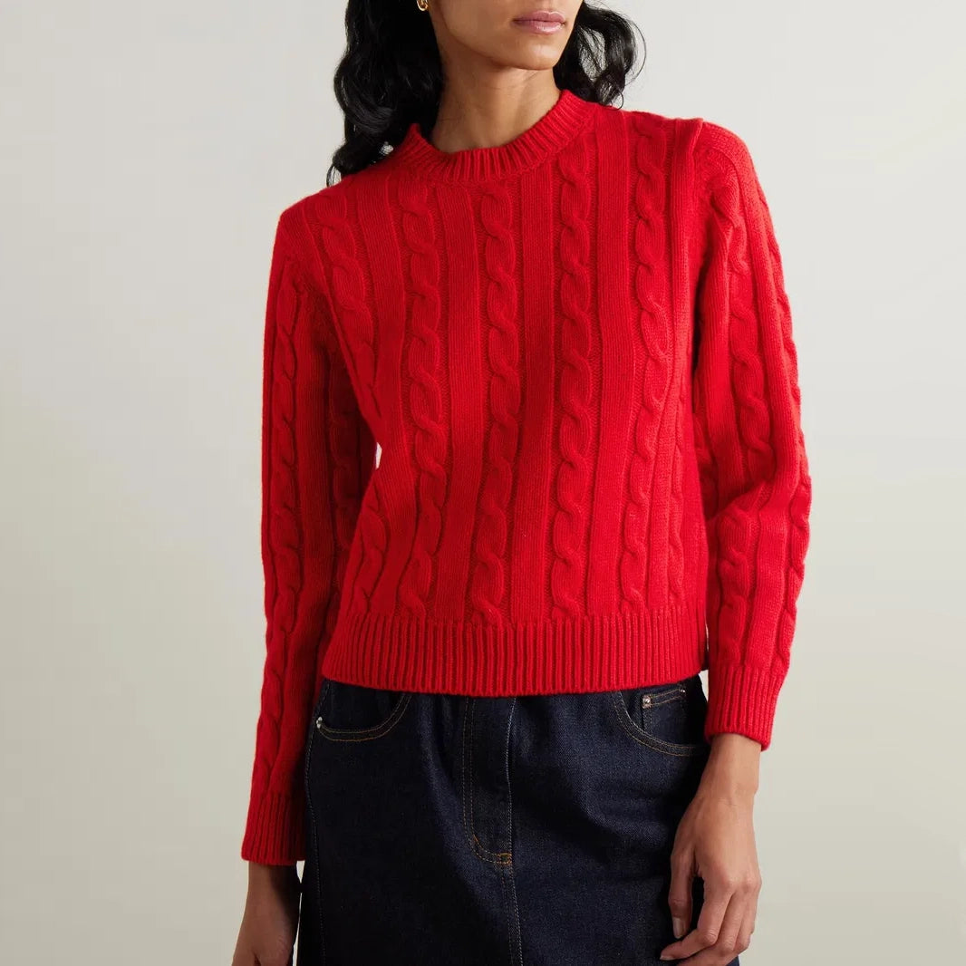 & Daughter "Carrow" Cable Crewneck Sweater in Red, size XS