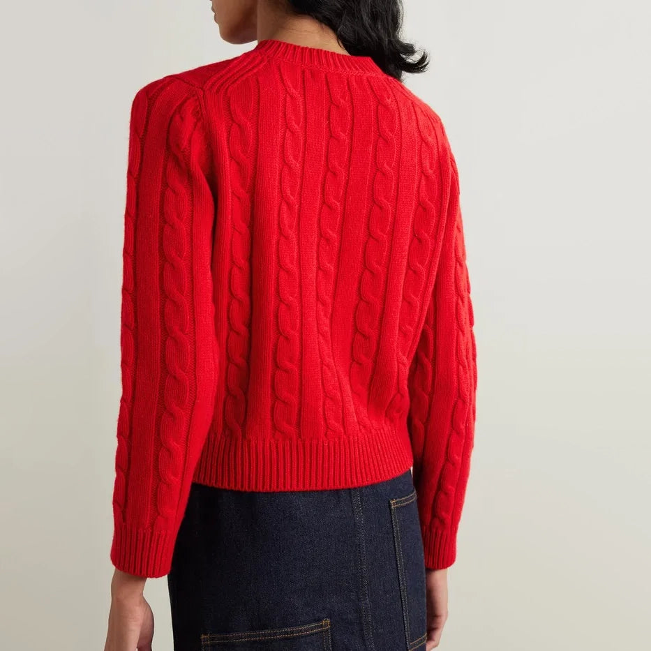 & Daughter "Carrow" Cable Crewneck Sweater in Red, size XS