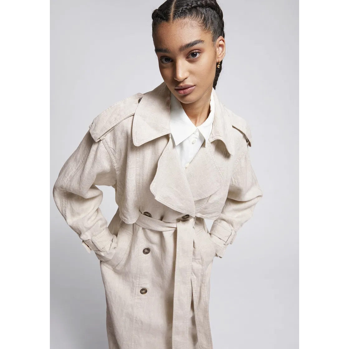 & Other Stories Linen Trench in Natural, size Medium