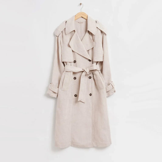 & Other Stories Linen Trench in Natural, size Medium