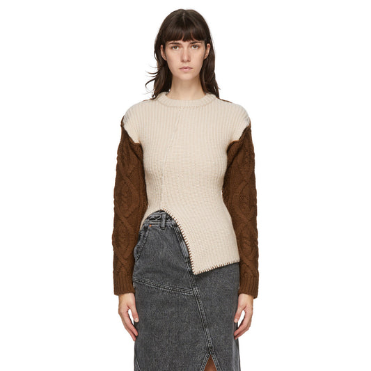 Andersson Bell "Mollyna" Contrast Knit Sweater in Beige/Brown, size Large (fits like a Medium)