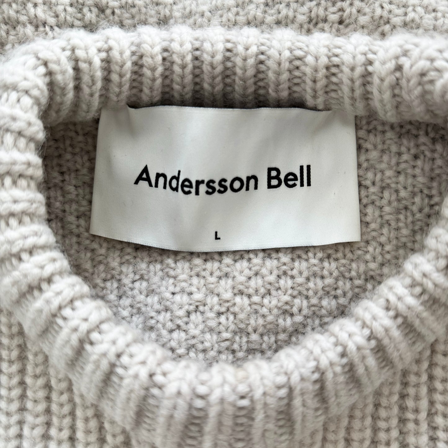 Andersson Bell "Mollyna" Contrast Knit Sweater in Beige/Brown, size Large (fits like a Medium)