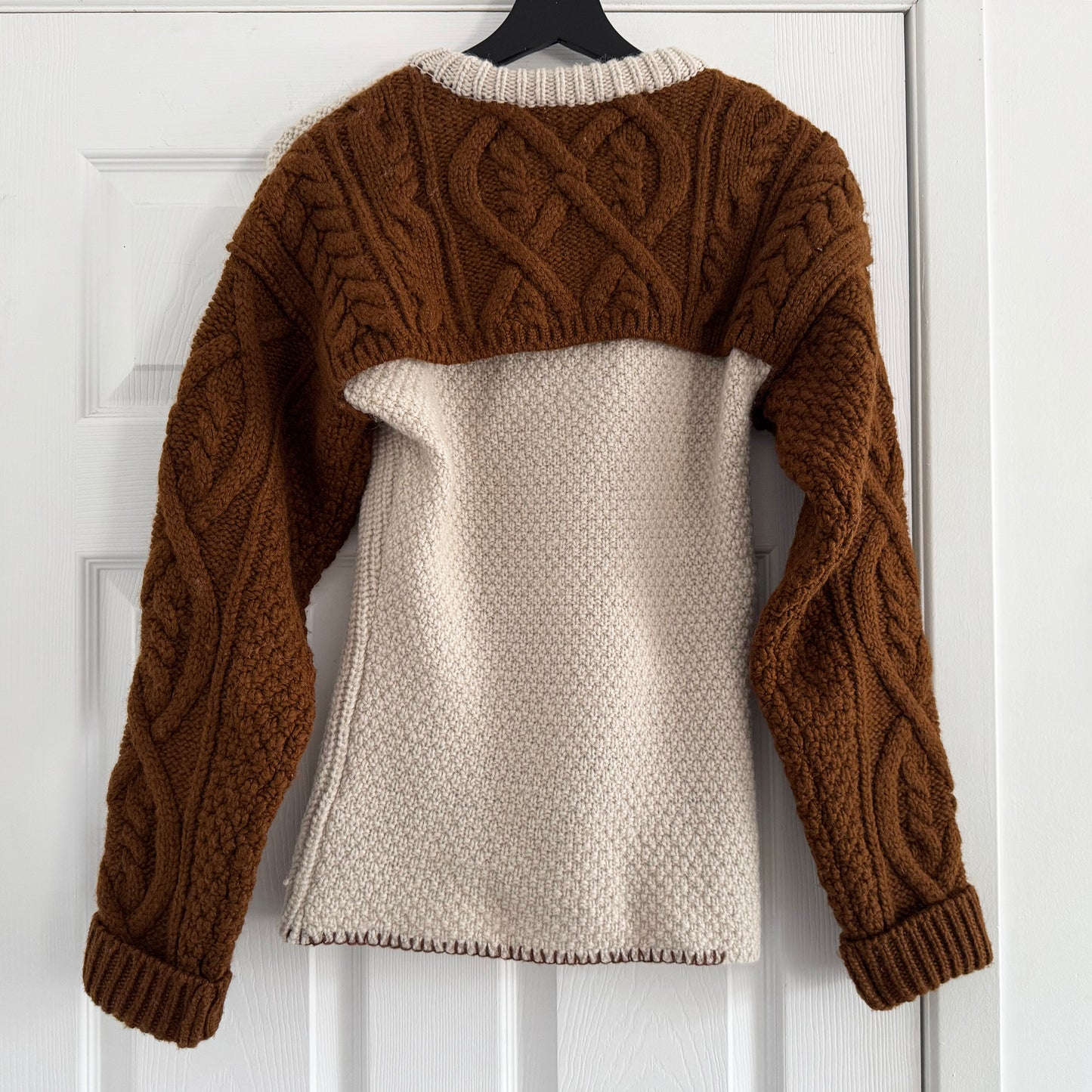 Andersson Bell "Mollyna" Contrast Knit Sweater in Beige/Brown, size Large (fits like a Medium)