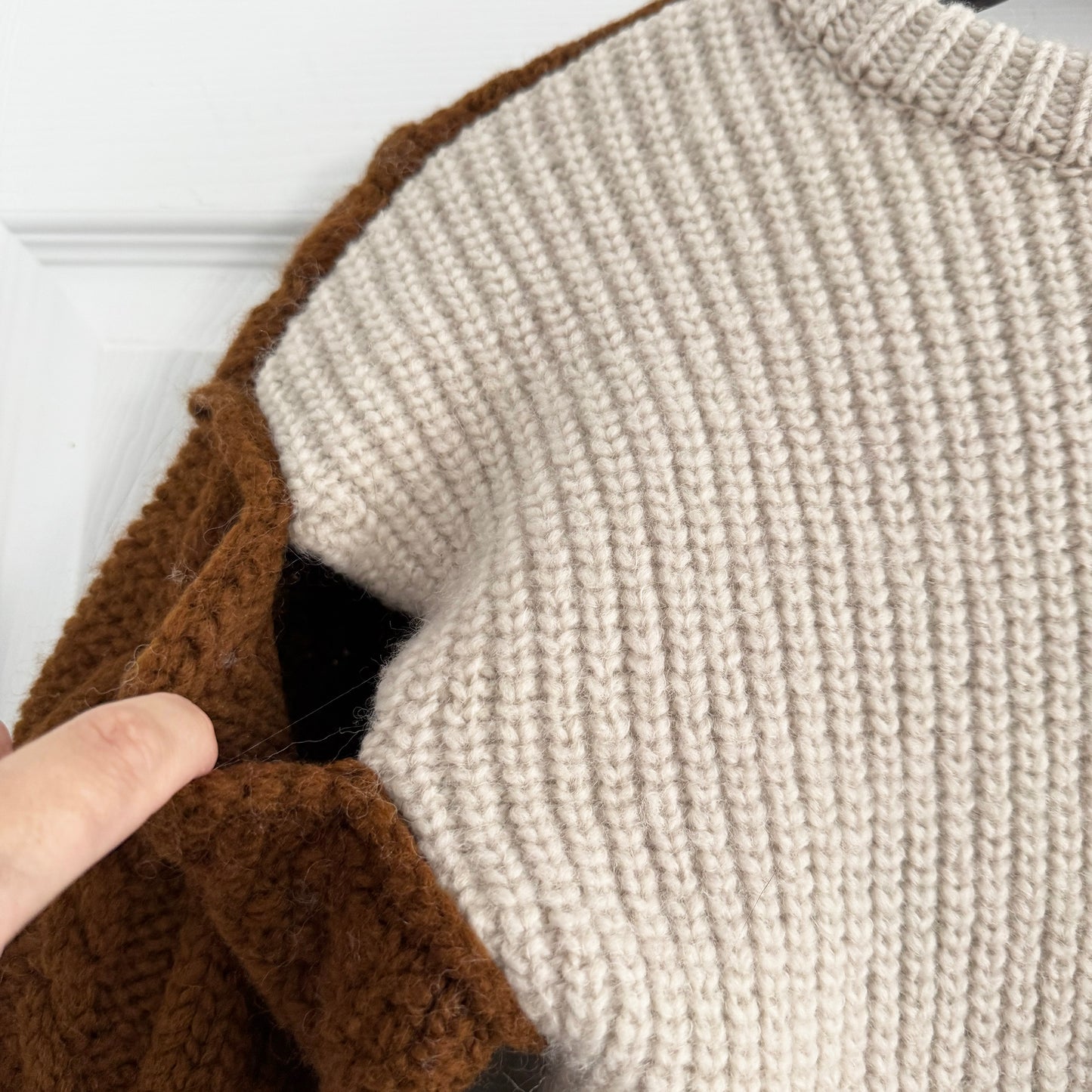 Andersson Bell "Mollyna" Contrast Knit Sweater in Beige/Brown, size Large (fits like a Medium)