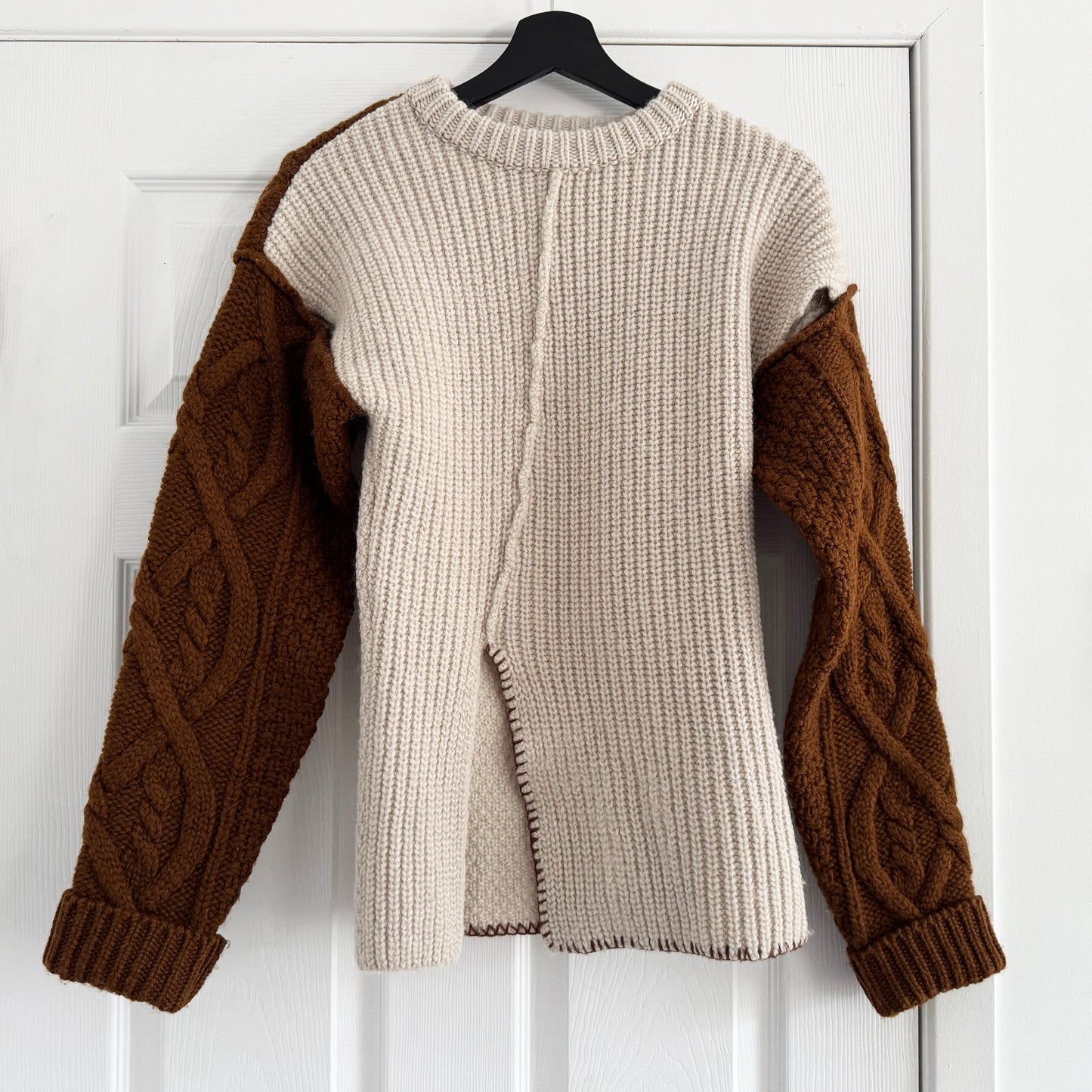 Andersson Bell "Mollyna" Contrast Knit Sweater in Beige/Brown, size Large (fits like a Medium)