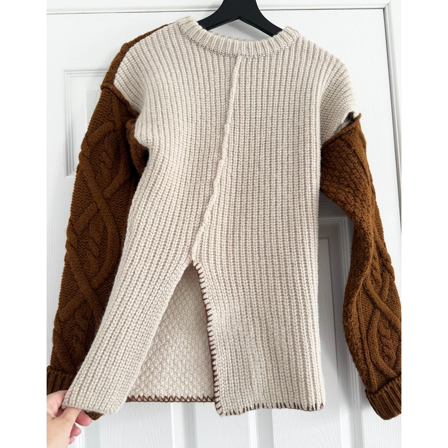 Andersson Bell "Mollyna" Contrast Knit Sweater in Beige/Brown, size Large (fits like a Medium)