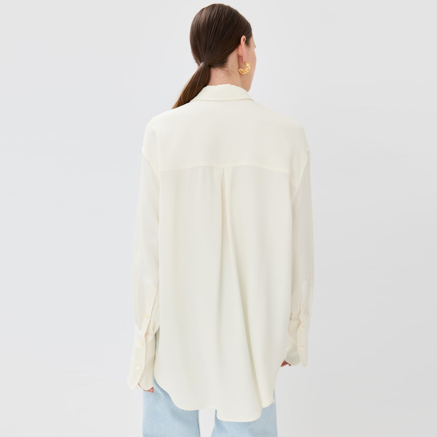 Anine Bing "Lake" Pullover Crepe Shirt in Ivory, size Small