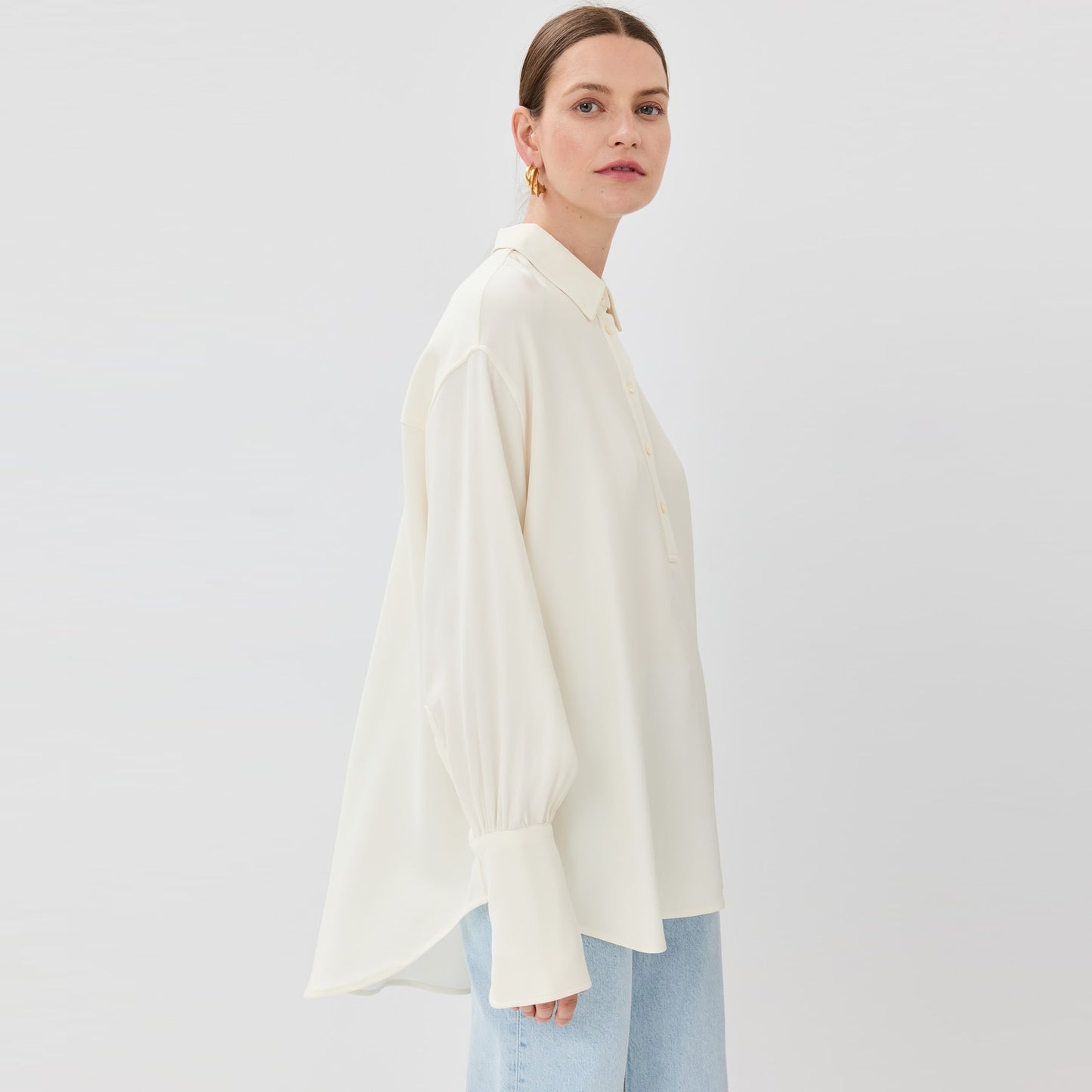 Anine Bing "Lake" Pullover Crepe Shirt in Ivory, size Small