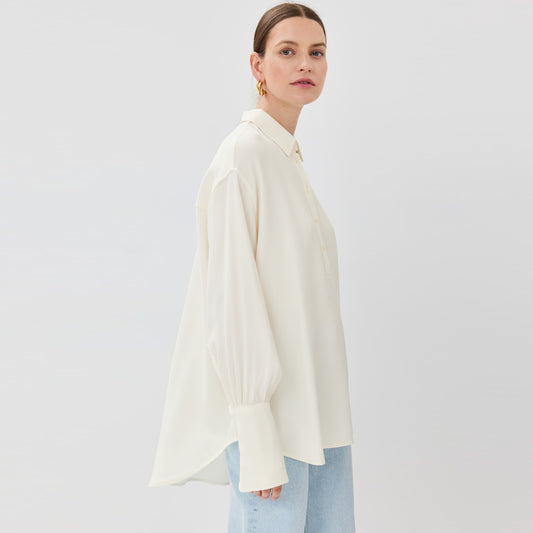Anine Bing "Lake" Pullover Crepe Shirt in Ivory, size Small