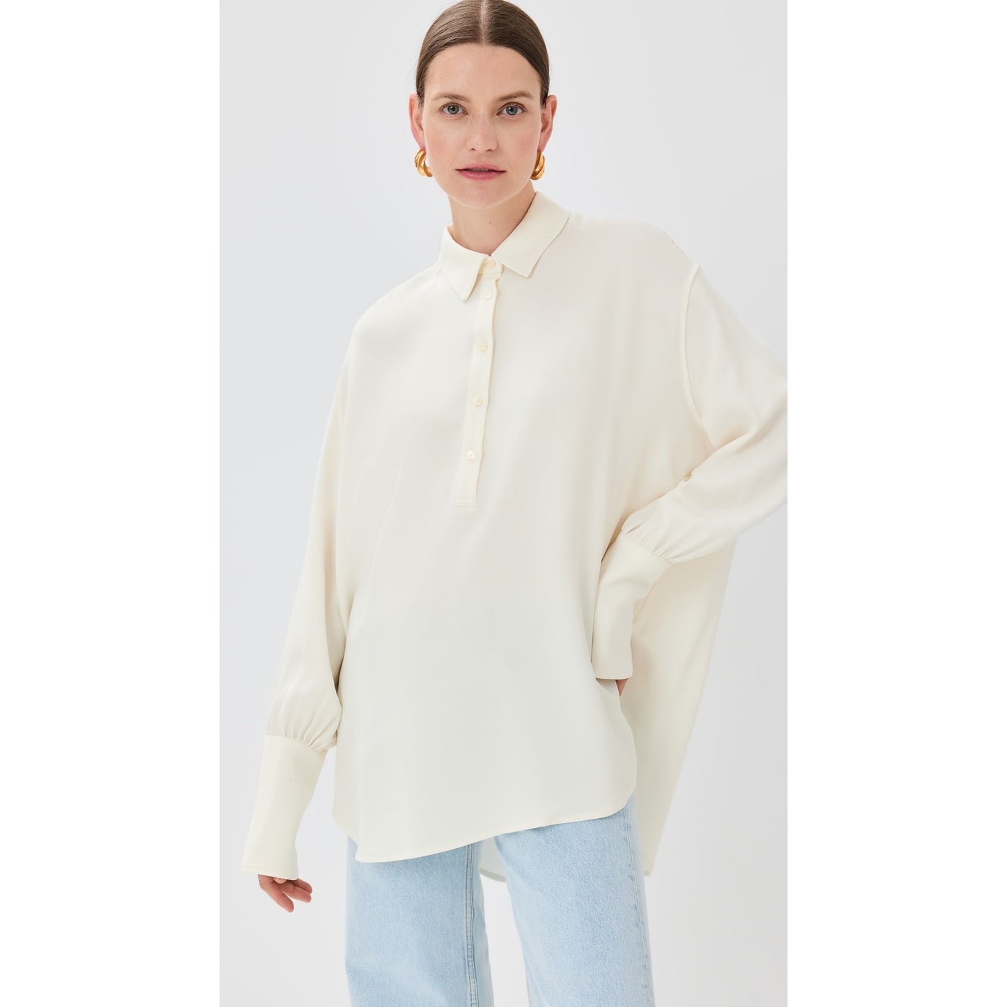 Anine Bing "Lake" Pullover Crepe Shirt in Ivory, size Small