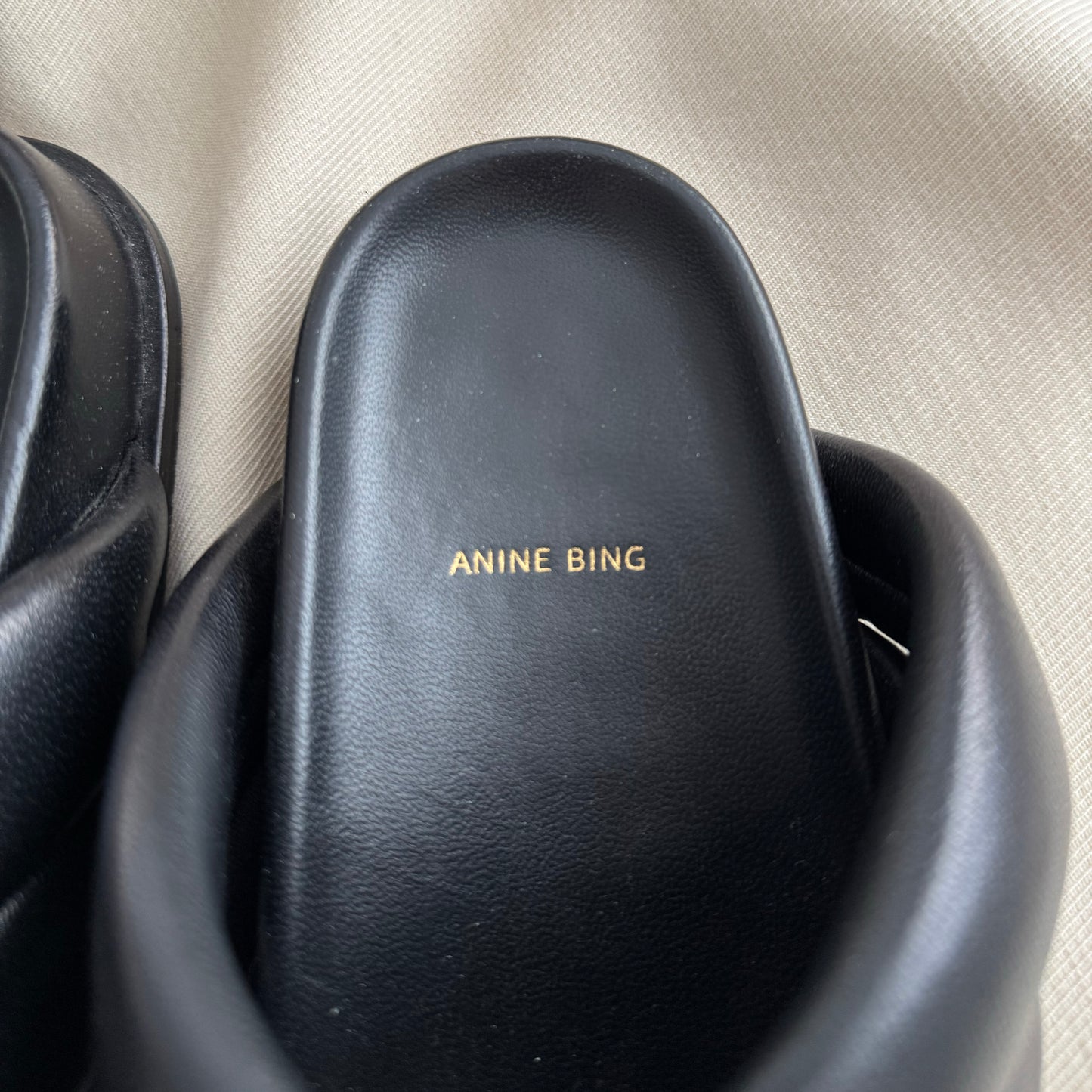 Anine Bing "Lizzie" Leather Slides in Black, size 38