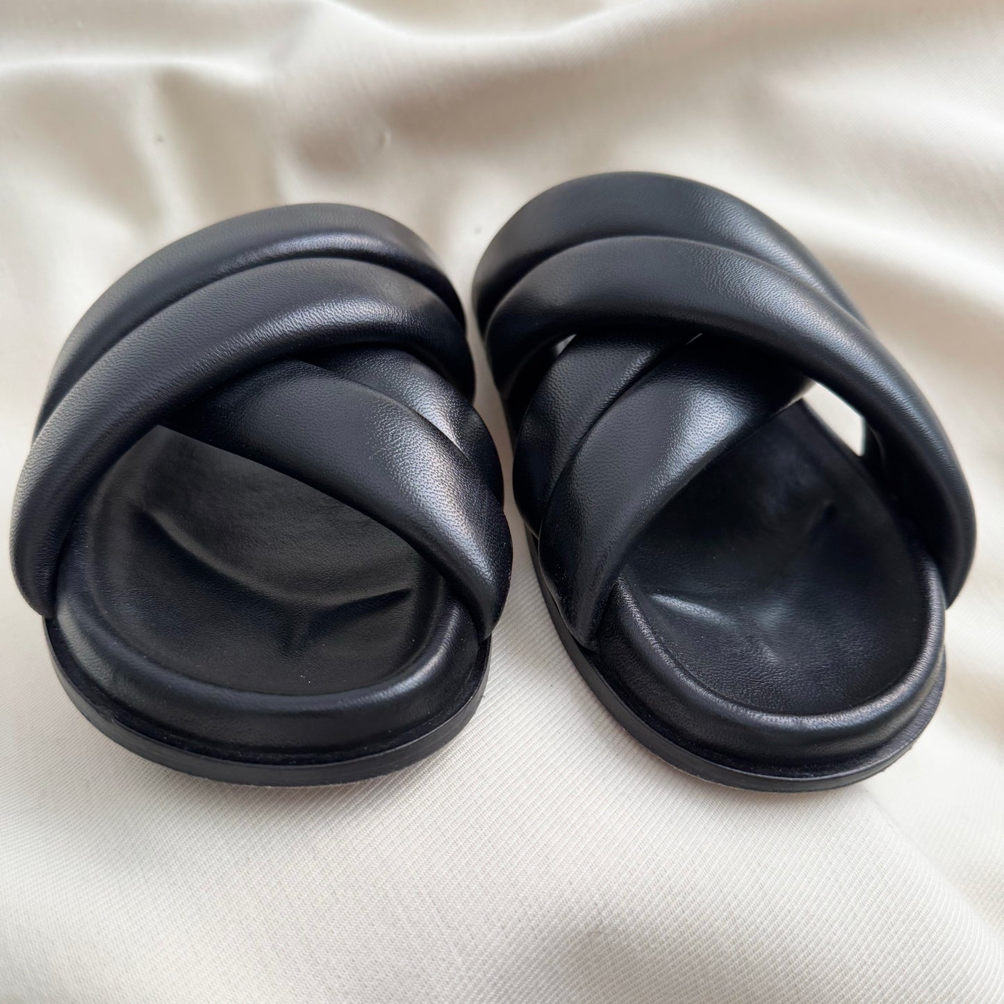 Anine Bing "Lizzie" Leather Slides in Black, size 38