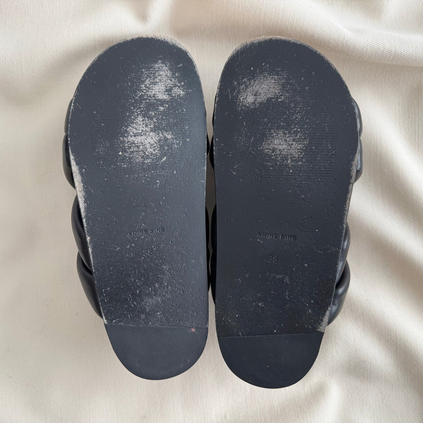 Anine Bing "Lizzie" Leather Slides in Black, size 38