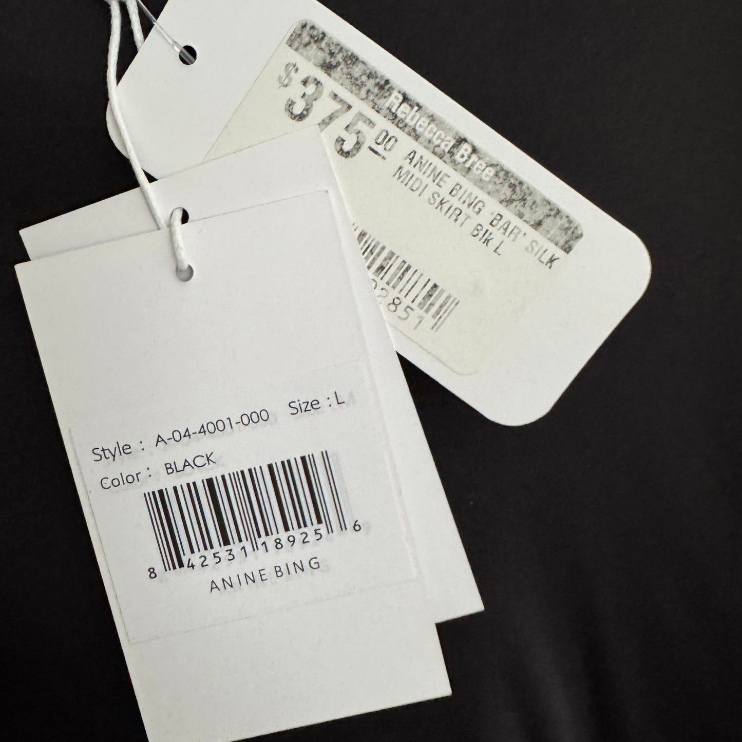 Anine Bing Black Satin "Bar" Skirt, size Large (fits M/L)