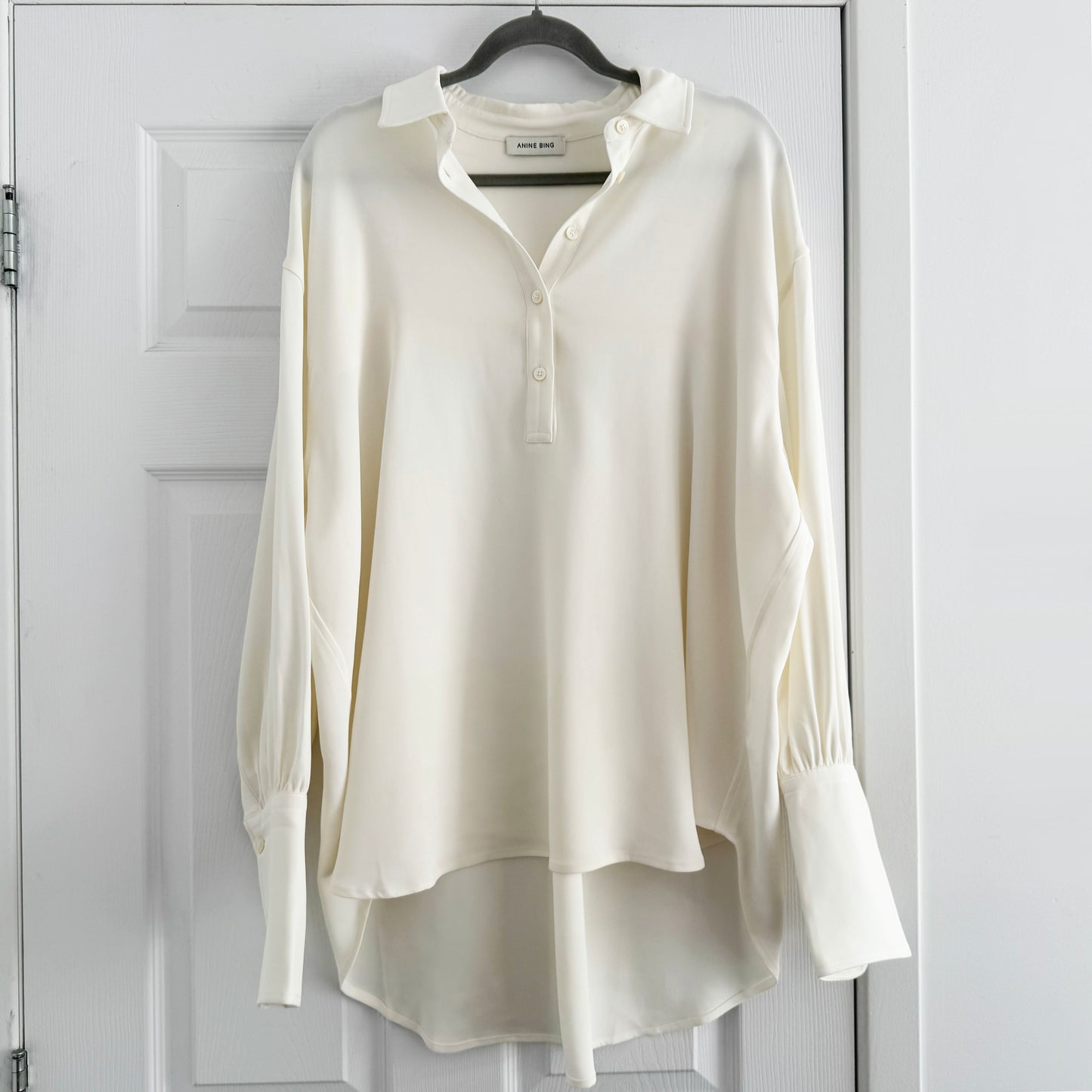 Anine Bing "Lake" Pullover Crepe Shirt in Ivory, size Small