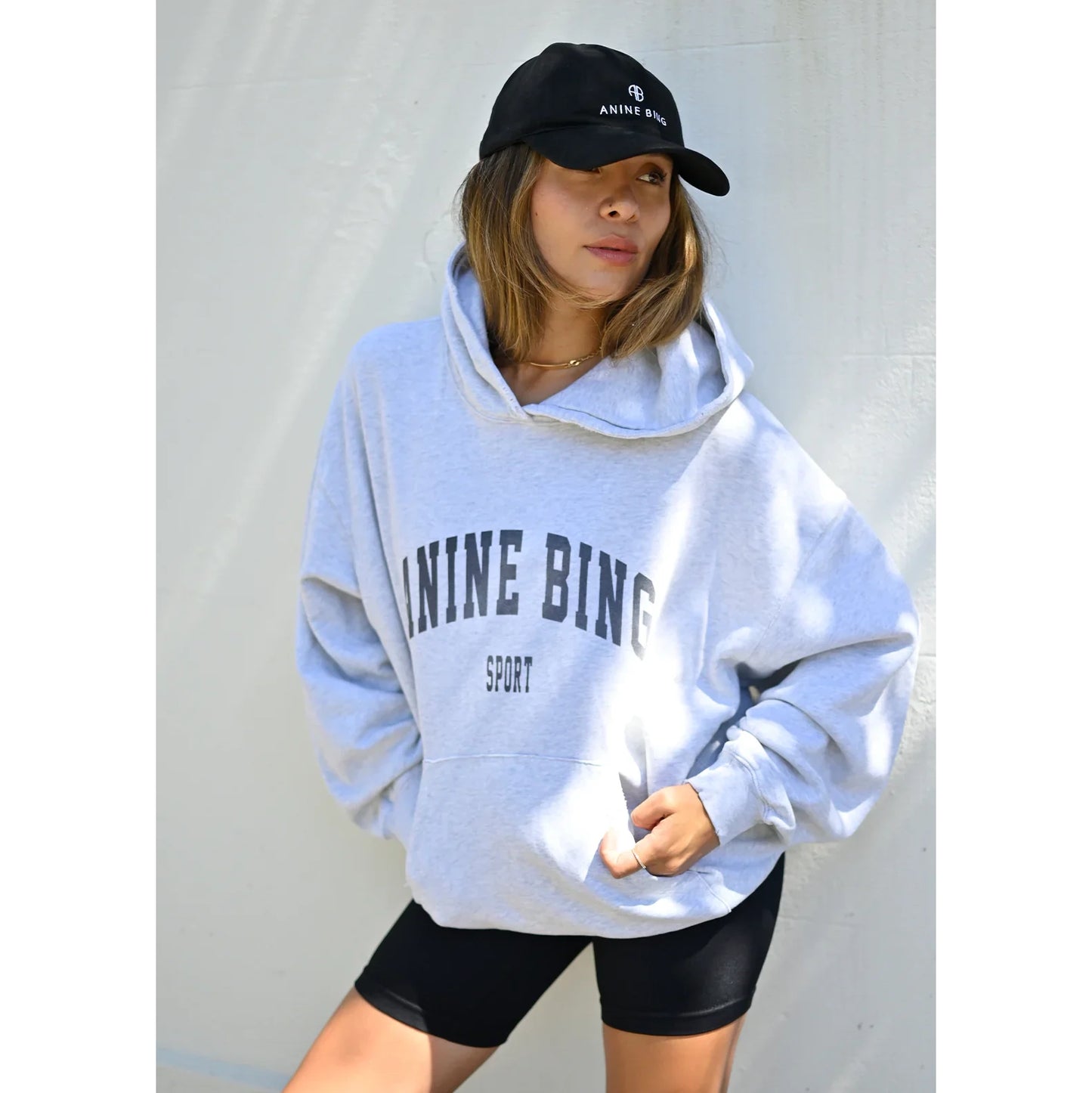 Anine Bing "Harvey" Logo Hoodie in Grey, size Small (fits oversize)