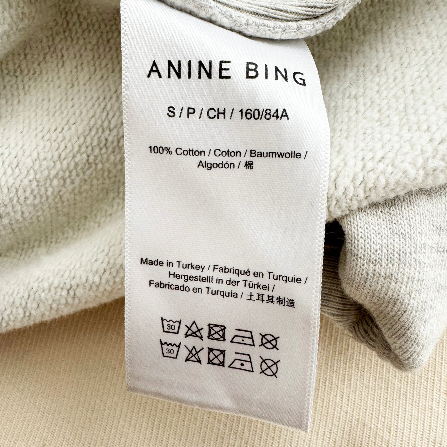Anine Bing "Harvey" Logo Hoodie in Grey, size Small (fits oversize)