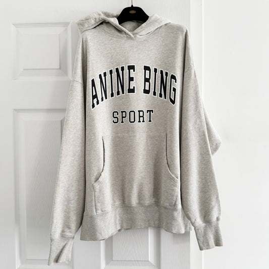 Anine Bing "Harvey" Logo Hoodie in Grey, size Small (fits oversize)