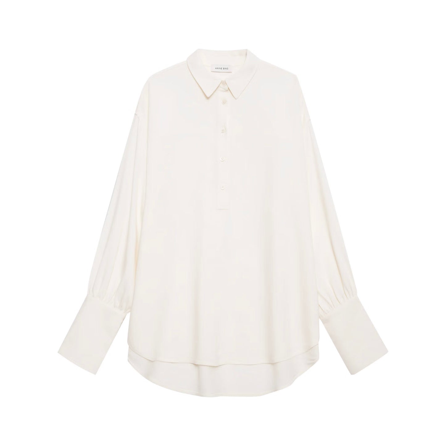 Anine Bing "Lake" Pullover Crepe Shirt in Ivory, size Small