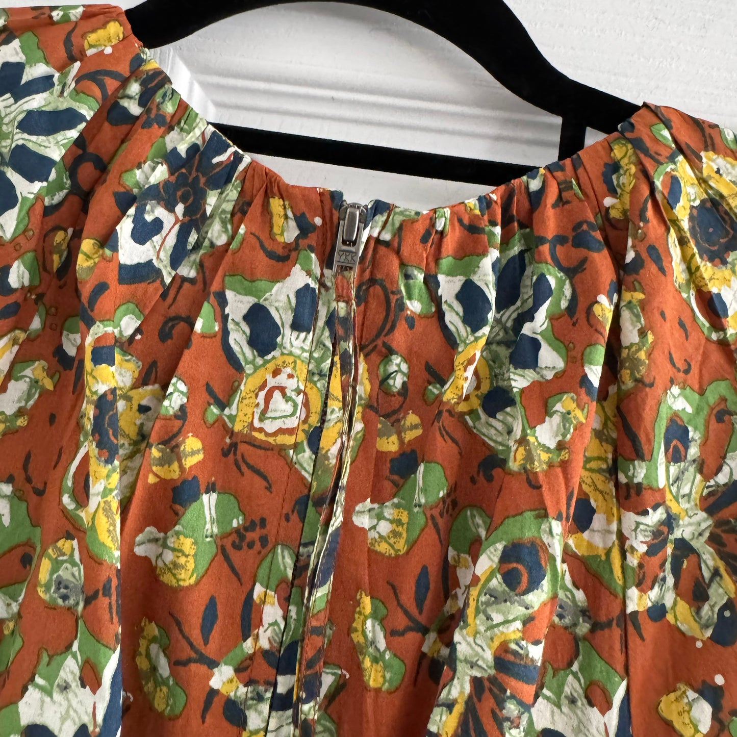 Apiece Apart "Antonella" printed maxi dress in batik floral bronze, fits size 10??