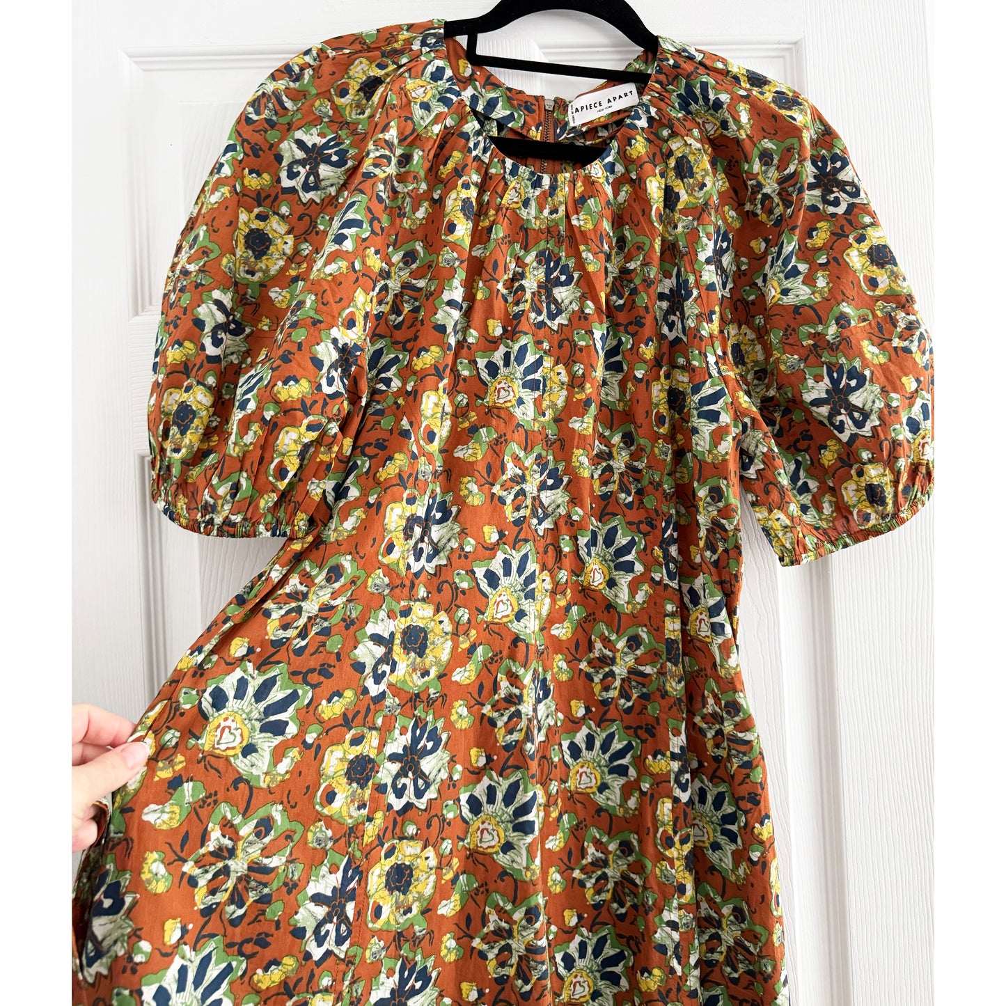 Apiece Apart "Antonella" printed maxi dress in batik floral bronze, fits size 10??