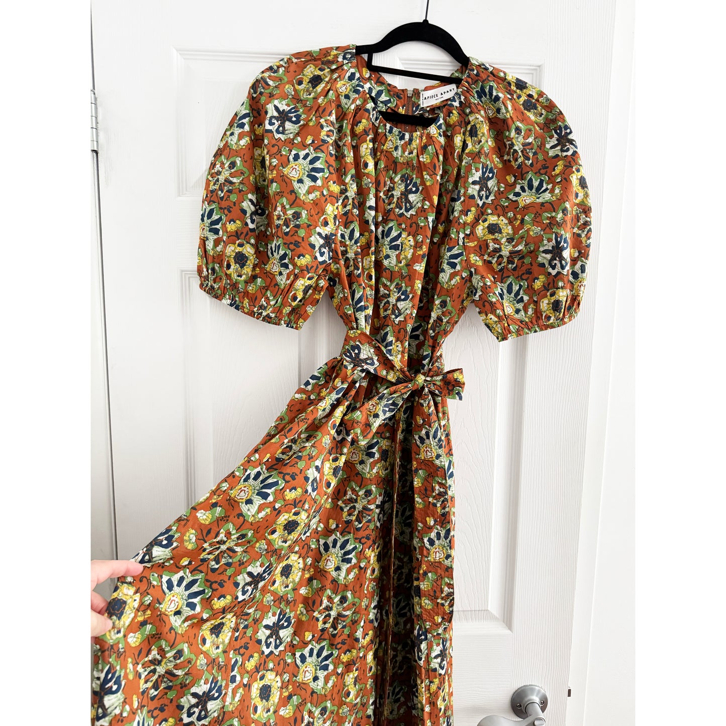 Apiece Apart "Antonella" printed maxi dress in batik floral bronze, fits size 10??