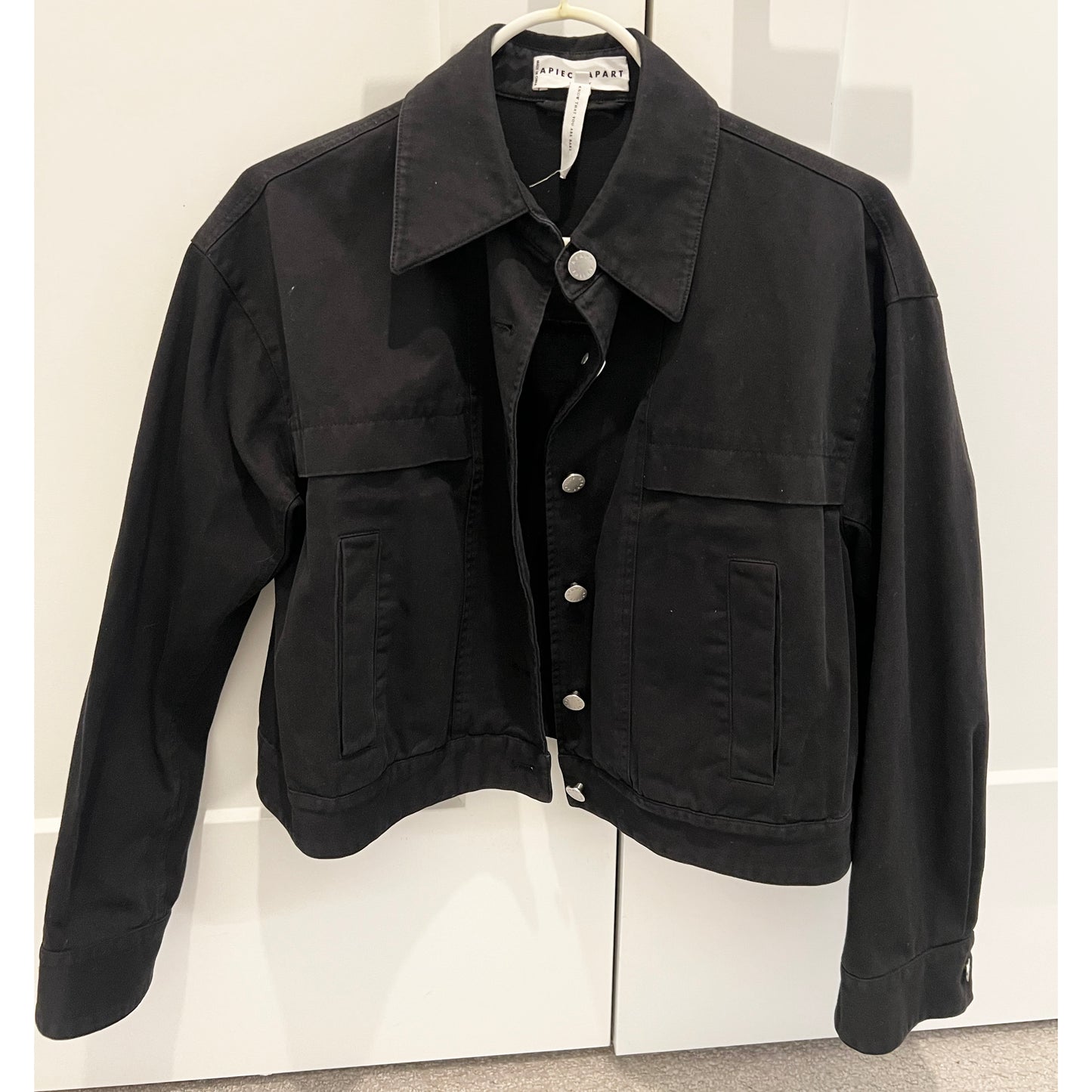 Apiece Apart Cropped Trapeze Jacket in Black, size XXS (fits oversize)