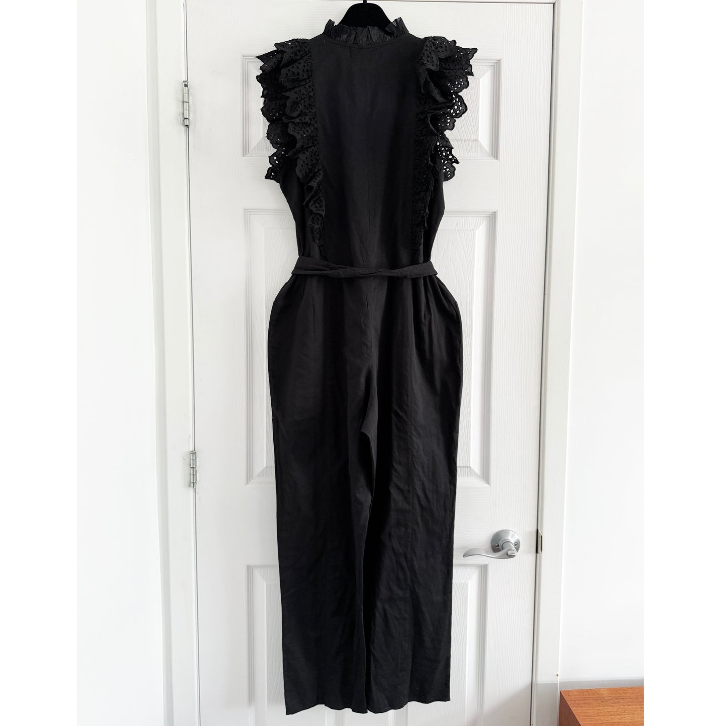 Apiece Apart "Limon" Ruffle Trimmed Jumpsuit in Black, size 6