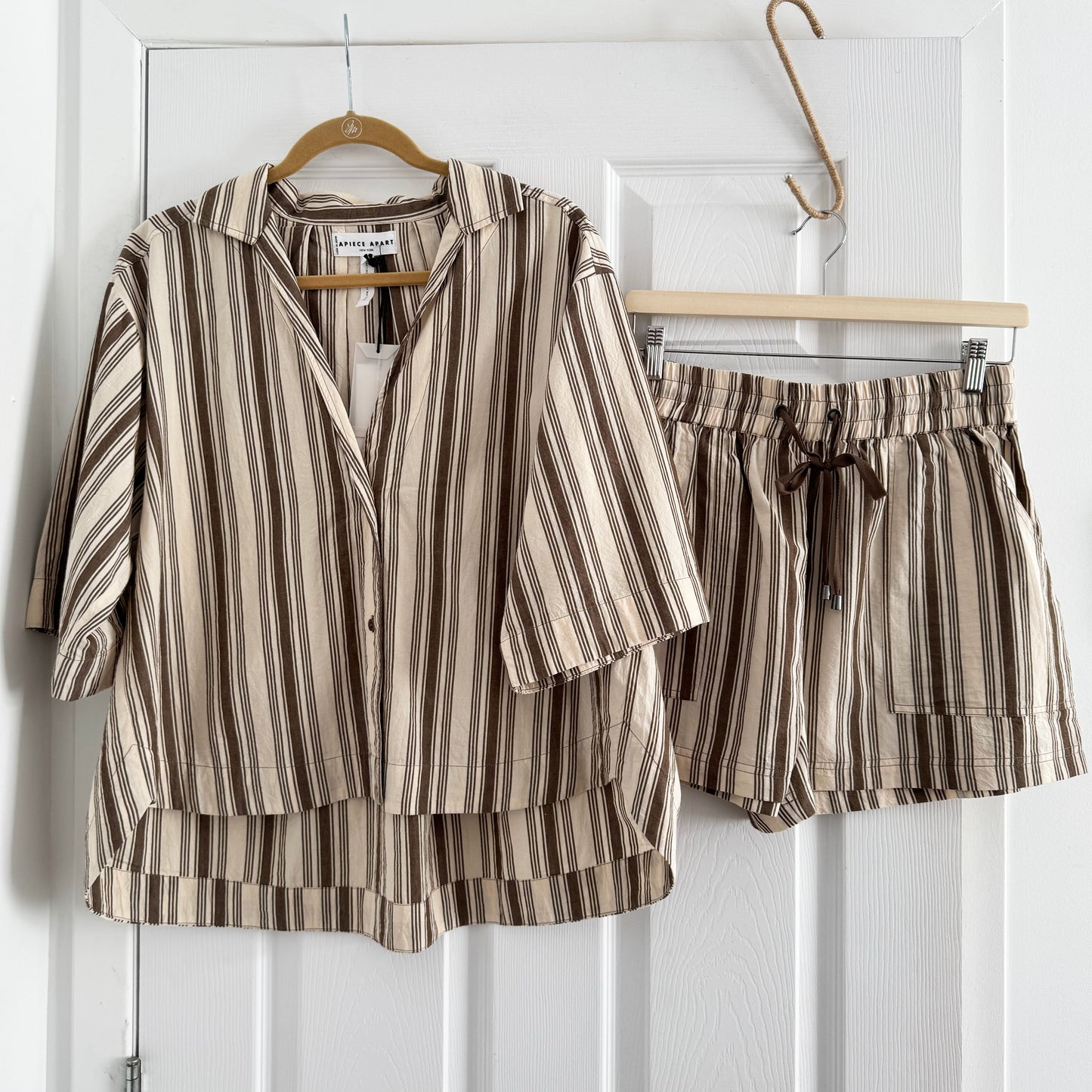 Apiece Apart Striped Shirt and Shorts Set, size Small