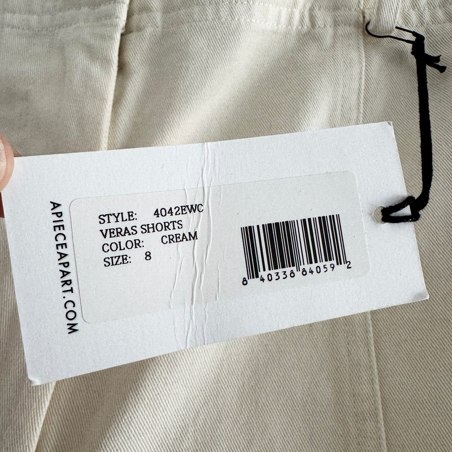 Apiece Apart "Veras" Shorts in Ivory, size 8