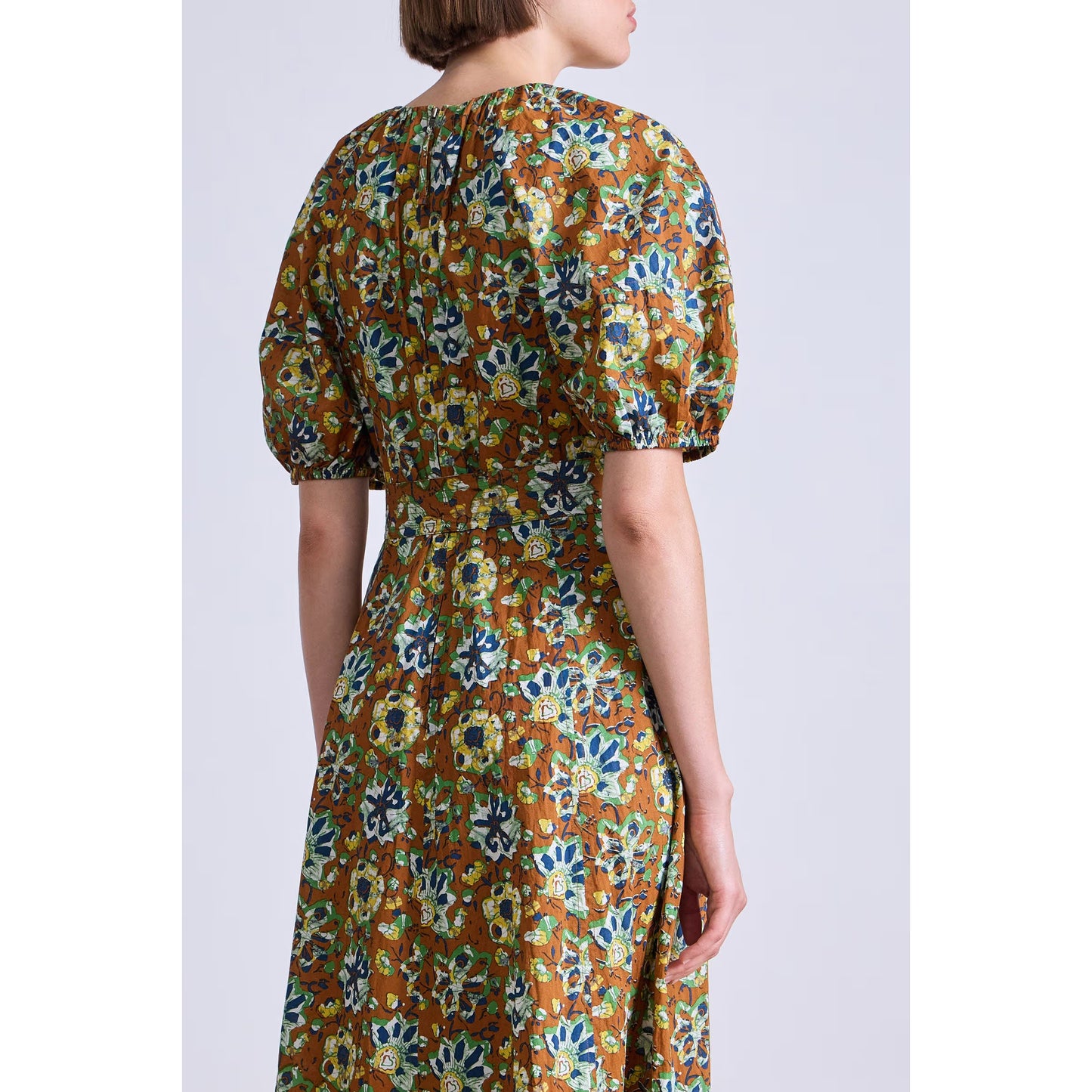 Apiece Apart "Antonella" printed maxi dress in batik floral bronze, fits size 10??