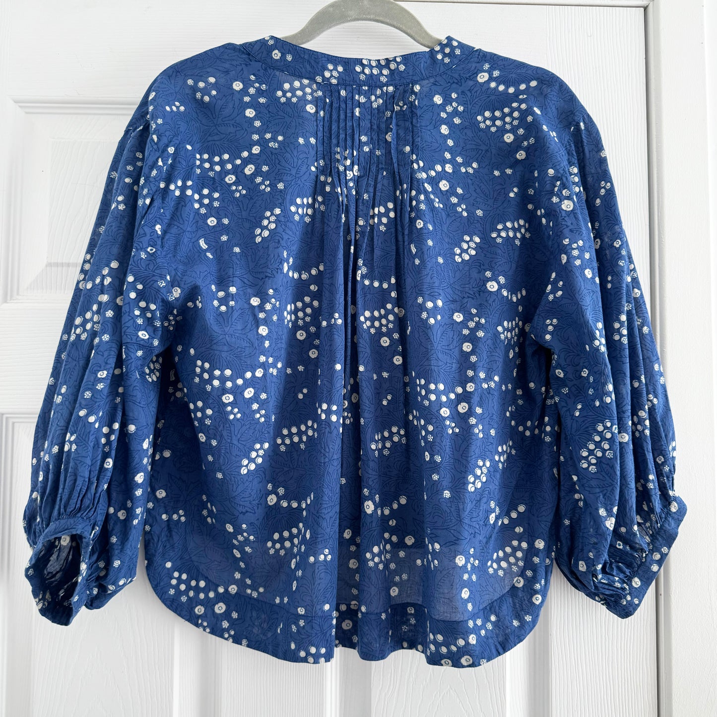 Apiece Apart "Topa" Printed Cotton Blouse in Blue, Size Small