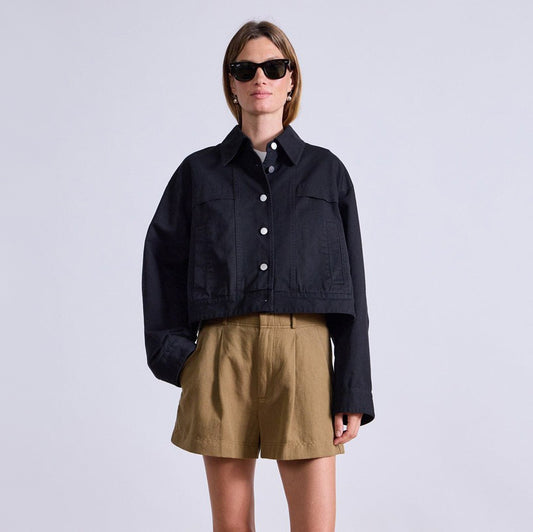 Apiece Apart Cropped Trapeze Jacket in Black, size XXS (fits oversize)