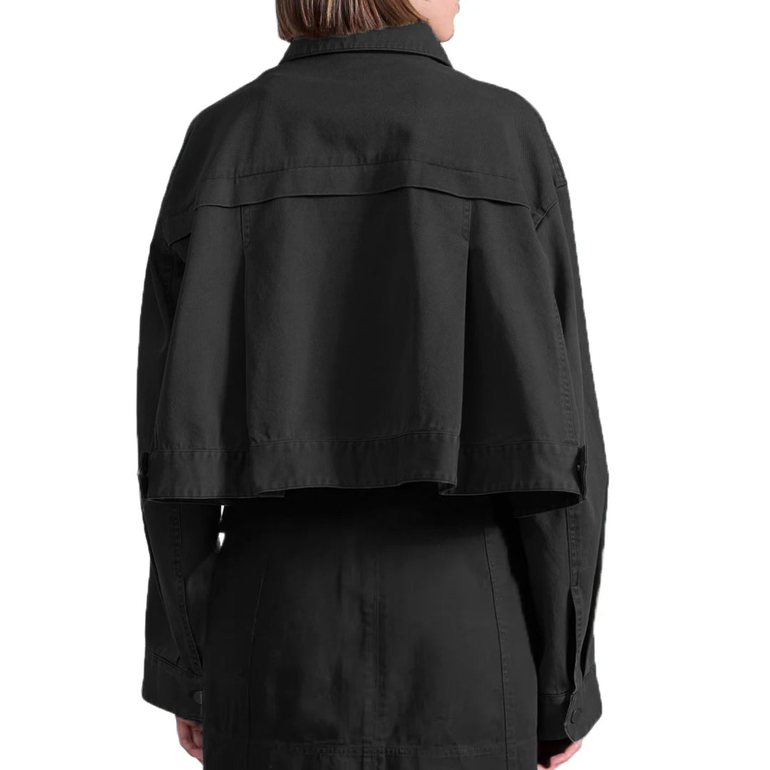 Apiece Apart Cropped Trapeze Jacket in Black, size XXS (fits oversize)