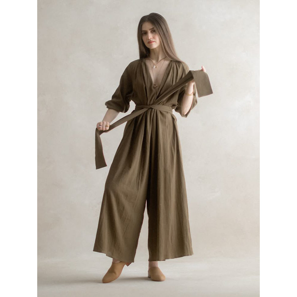 Apiece Apart "Isla" Romper in Khaki, size Medium