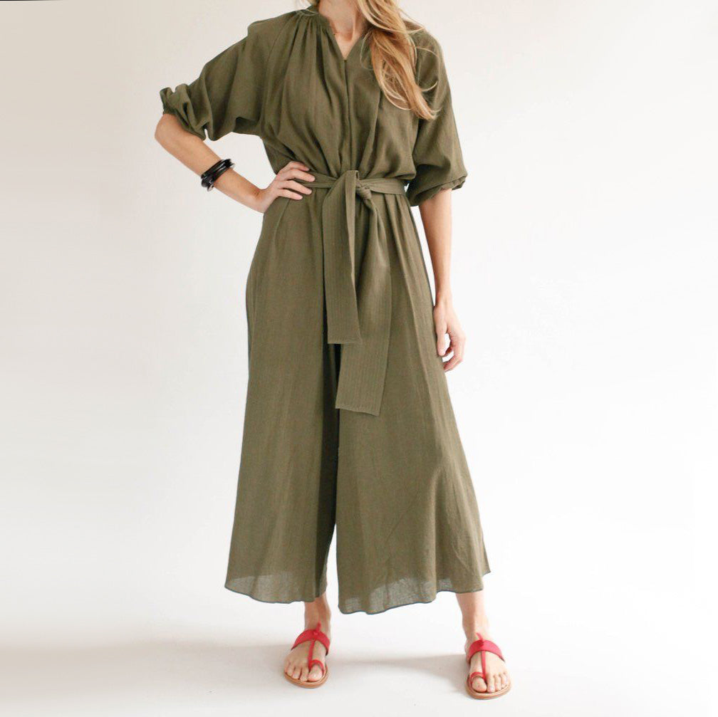Apiece Apart "Isla" Romper in Khaki, size Medium