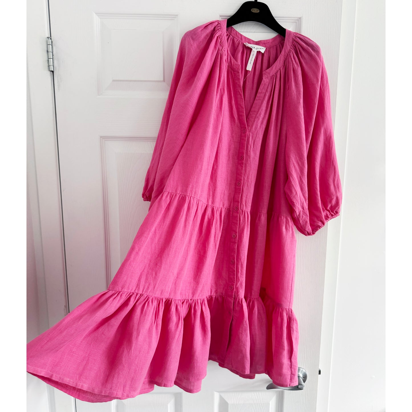 Apiece Apart "Mitte" Linen Dress in Hot Pink, size Large