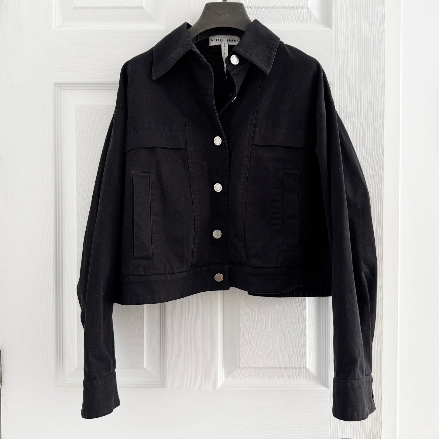 Apiece Apart Cropped Trapeze Jacket in Black, size XXS (fits oversize)