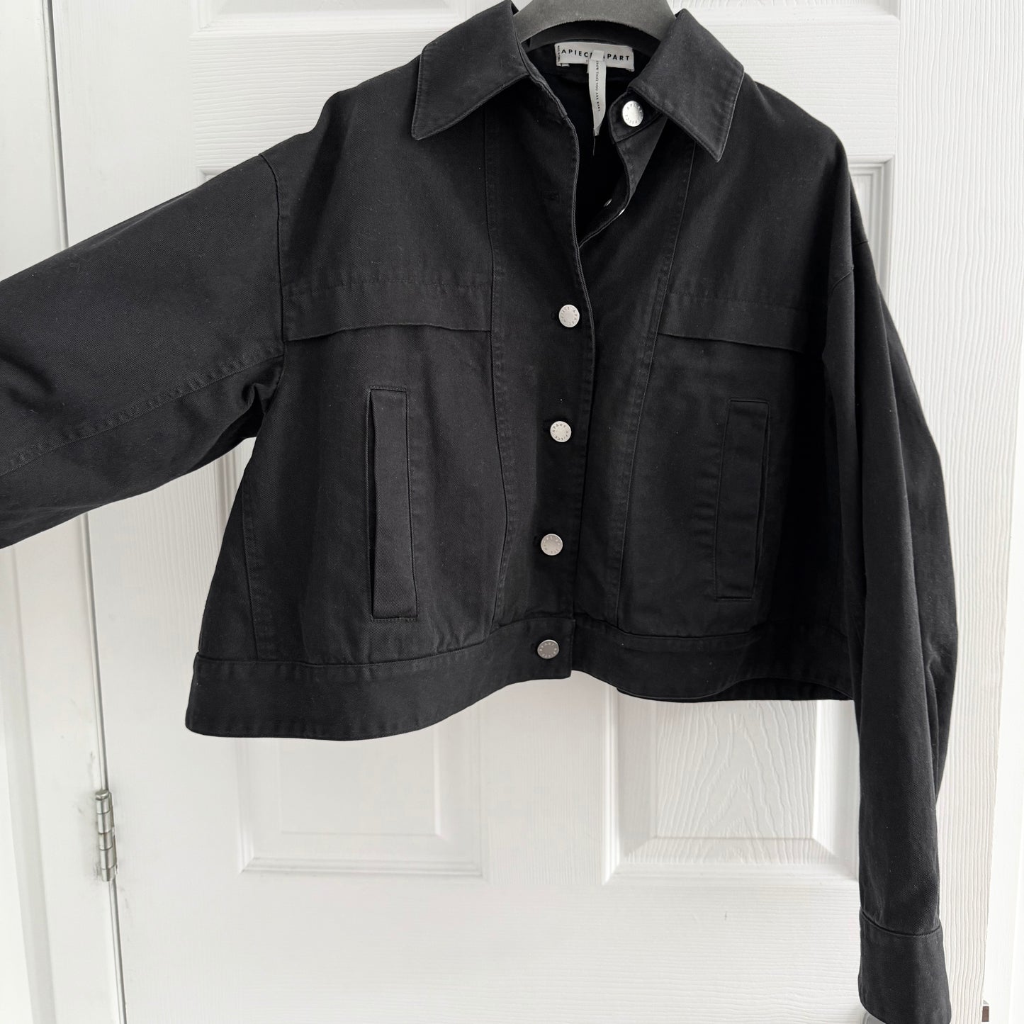 Apiece Apart Cropped Trapeze Jacket in Black, size XXS (fits oversize)