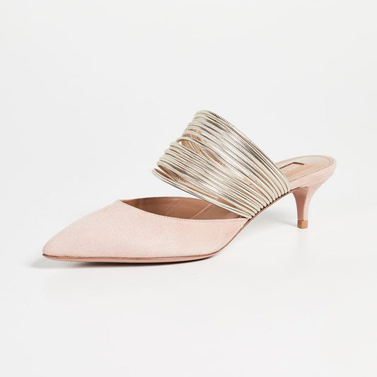 Aquazzura "Rendezvous" 45mm Pink Suede Mules, size 37 (fits like 6.5)