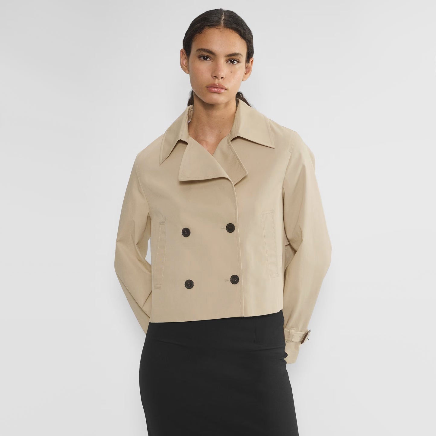 Babaton "Esquire" Short Trench Coat in Beige, size Small