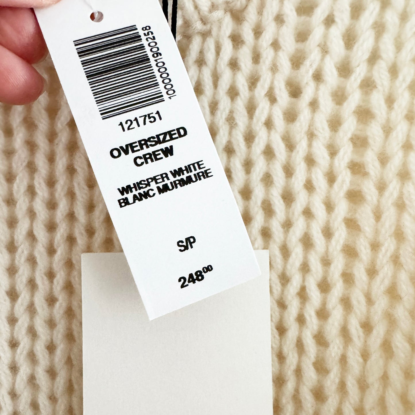 Aritzia Oversize Mesh Cashmere Crew Neck in "Whisper White, size Small