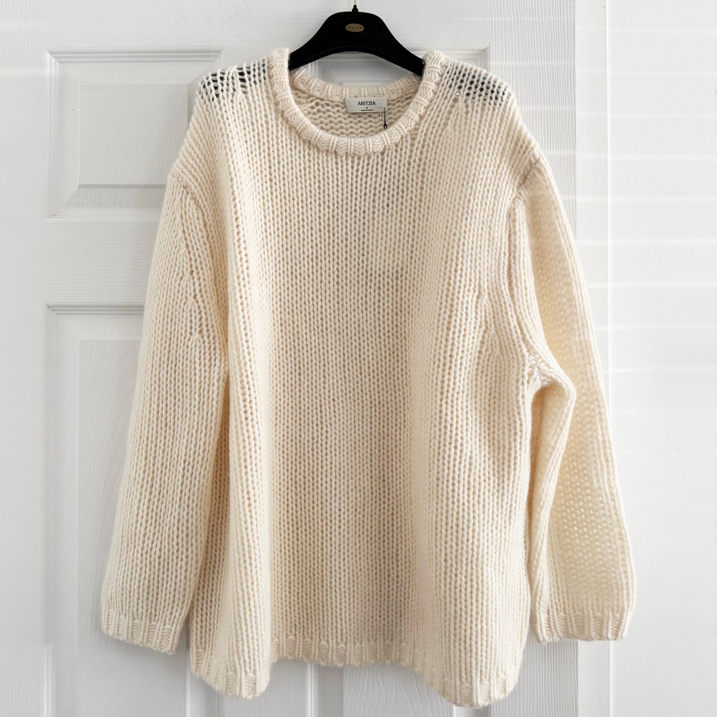 Aritzia Oversize Mesh Cashmere Crew Neck in "Whisper White, size Small